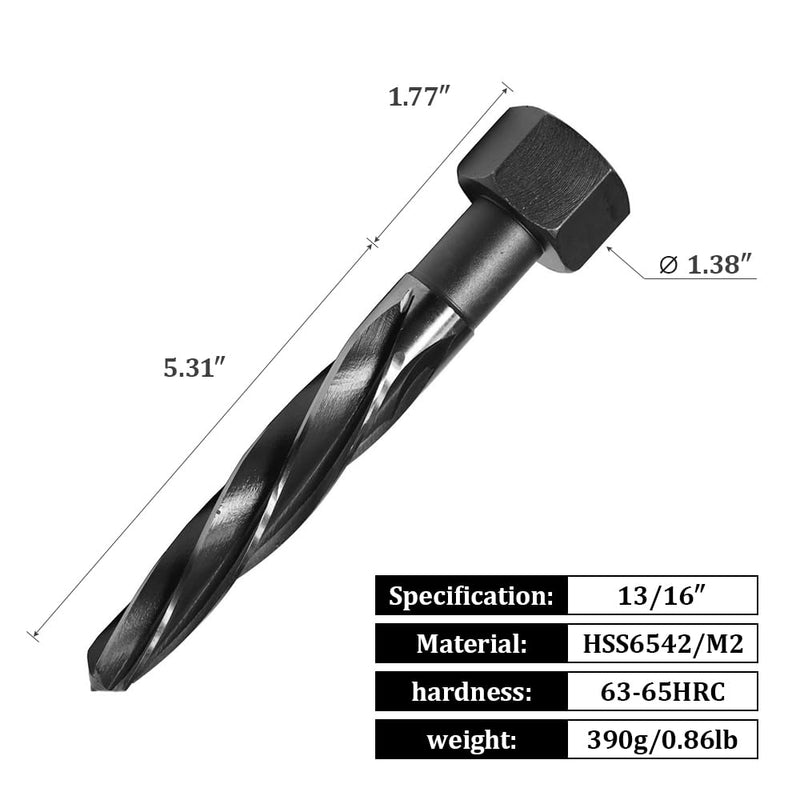 YUEWO 13/16" Bridge Construction Reamer Drill Tool Set for Metal, M2 HSS Car Tapered Alignment Bit, Chucking Steel Spiral Flute With Shank Chuck 13/16"