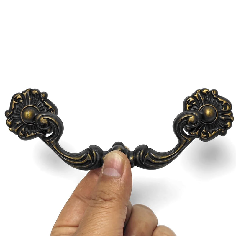 4-Pack 4.5" C-C Bail Drawer Pull Drop Dresser Pull Antique Brass Swing Drawer Handle Vintage Style 4 1/2" 115 mm Centers (4,Antique Brass)