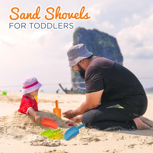 4E's Novelty 16 Pack Beach Shovels 8 Inch, Heavy Duty Plastic Sand Shovel for Kids, - Great for Planting Gardening Shovels for Toddlers, Outdoor Digging Sandbox Toys, Easter Basket Stuffers Small (Pack of 4)