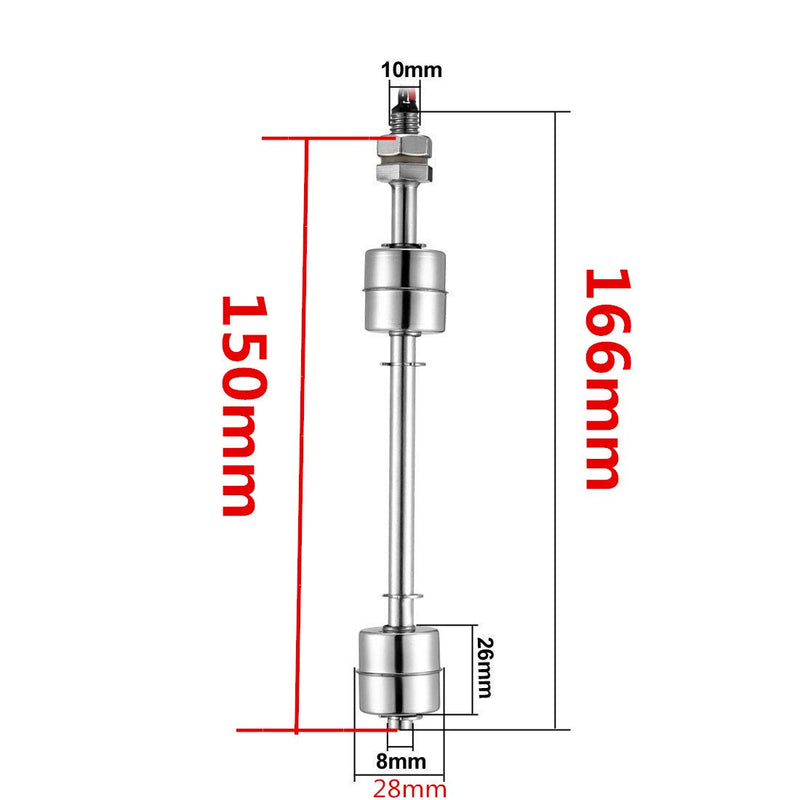 Wired Water Liquid Level Sensor Dual Ball Stainless Steel Float Switch Silver Tone (150mm-S) 150mm-S