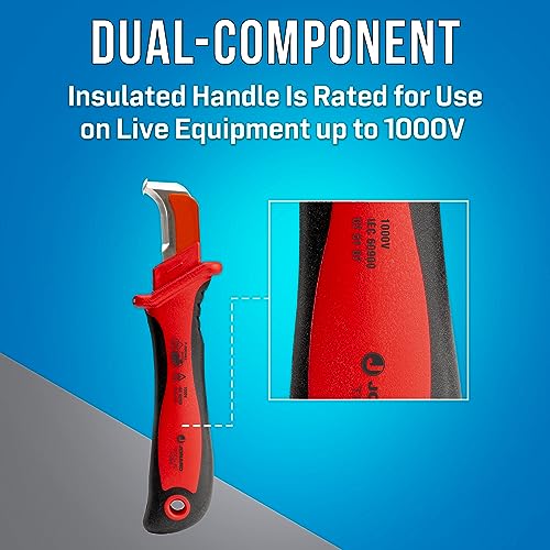 Jonard Tools KN-200INS 1000V Insulated Sheathing Knife Slim Insulated Cable Slitting Knife