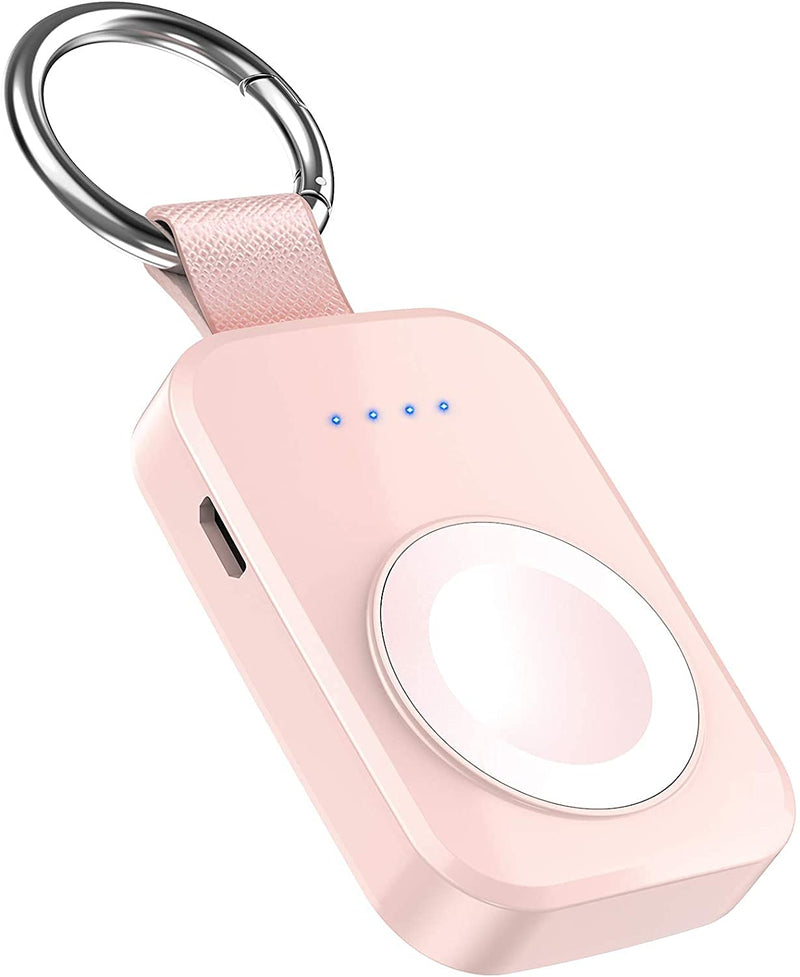 i.VALUX Portable Wireless Charger Compatible for Apple Watch Series 9/8/UItra/7/6/5/4/3/2/SE/Nike,Compact Magnetic iWatch Charger 1000mAh Power Bank Keychain Style Gift for Mother Girl Birthday-Pink Pink