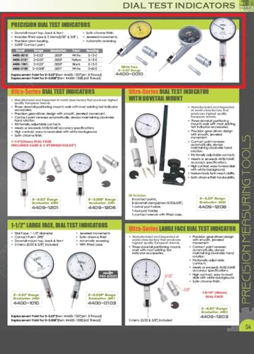 Pro Series by HHIP 4400-0010 Face Dial Test Indicator, 0-.03", White 0-0.03" Range, .0005" Graduation White Face