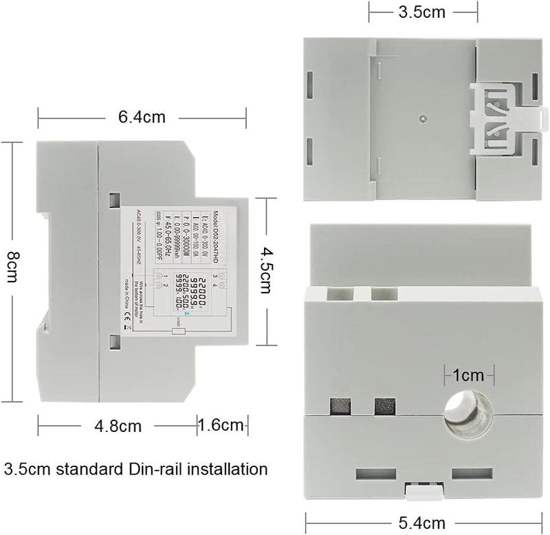 Single Phase Energy Meter Din Rail Electricity Usage Monitor AC 40-300V 100A Voltmeter Ammeter Watt Kwh Frequency Power Meter Built-in CT 110V (D52-2066-WIFI Built-in-CT) D52-2066 Built-in-CT