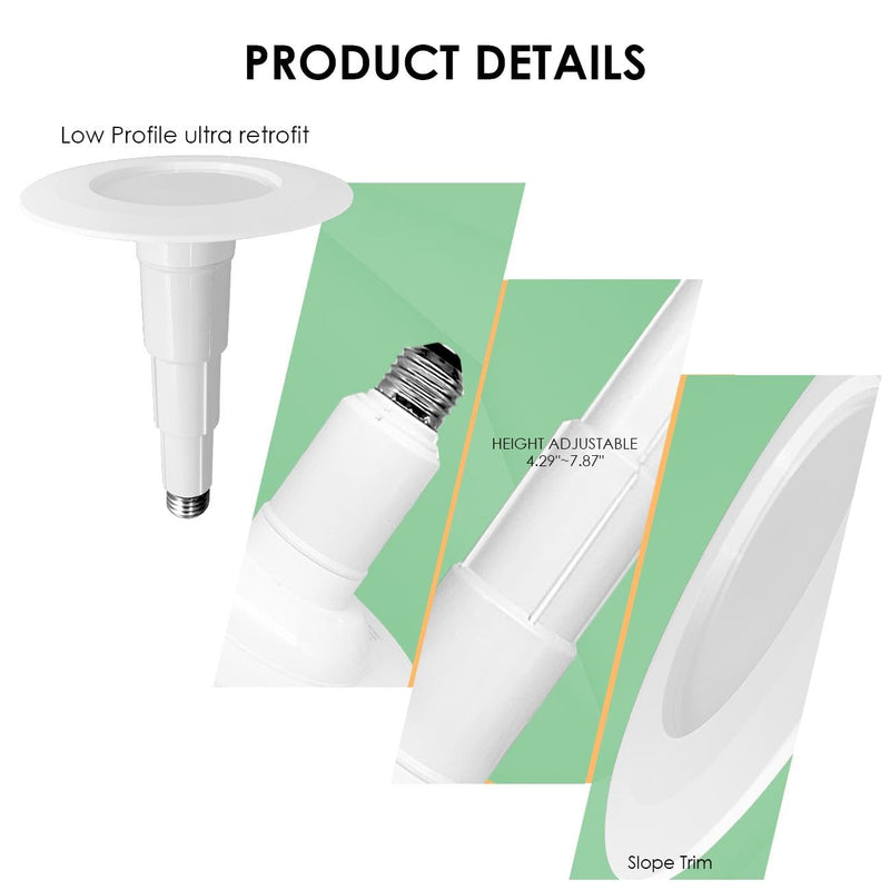 Soliseed 4 Inch LED Can Lights Length Adjustable Recessed Lights 2700K Soft White,Retrofit Downlight Replacement,9W=40W,500LM,Dimmable recessed Lighting,Easy to Install,4-Pack 2700K(Soft White) 4 Inch-4 Pack
