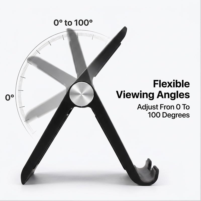 Adjustable Desktop Cradle for Mobile Devices, Foldable Travel Support for Tablets and E-Readers, Black