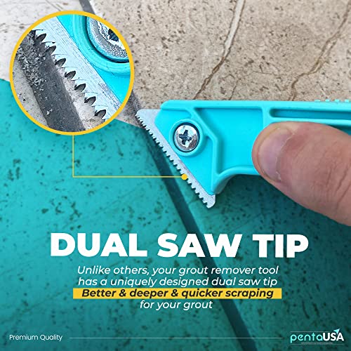 Penta USA White Grout Filler and Grout Removal Tool Bundle Set - 8.8 oz Fast Drying Grout Repair Kit, Restores Tiles Joints, Tile Grout Scraper Saw
