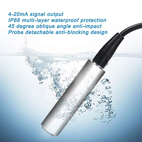 Eujgoov Liquid Level Sensor Transmitter, Water Level Detector, Stainless Steel Probe, 0-7m Range, Industrial Use, Water Monitoring System