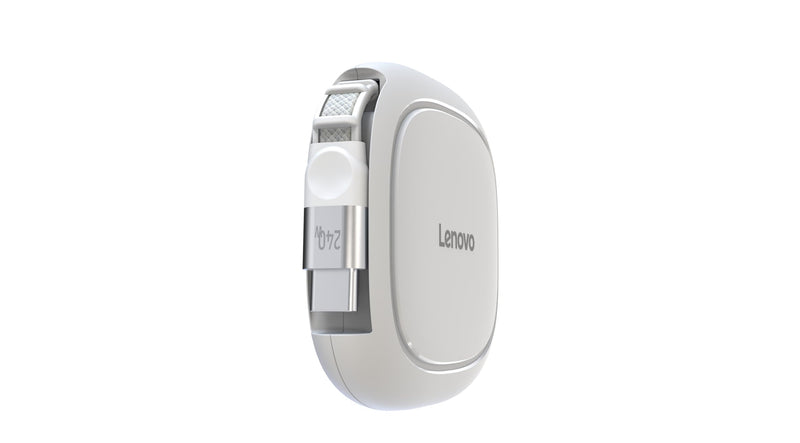 Lenovo 240W USB-C Retractable Cable, PD Fast Charging USB-C to USB-C, Smart Retractable Design, 1.2m (3.94 Ft), 480Mbps Data Transfer, Compact Portable Charger Cable for Laptop Tablet Phone, White