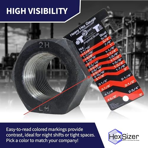HexSizer 10-Pack Heavy Hex Gauge, Nut & Bolt Sizer Set - Red on Black