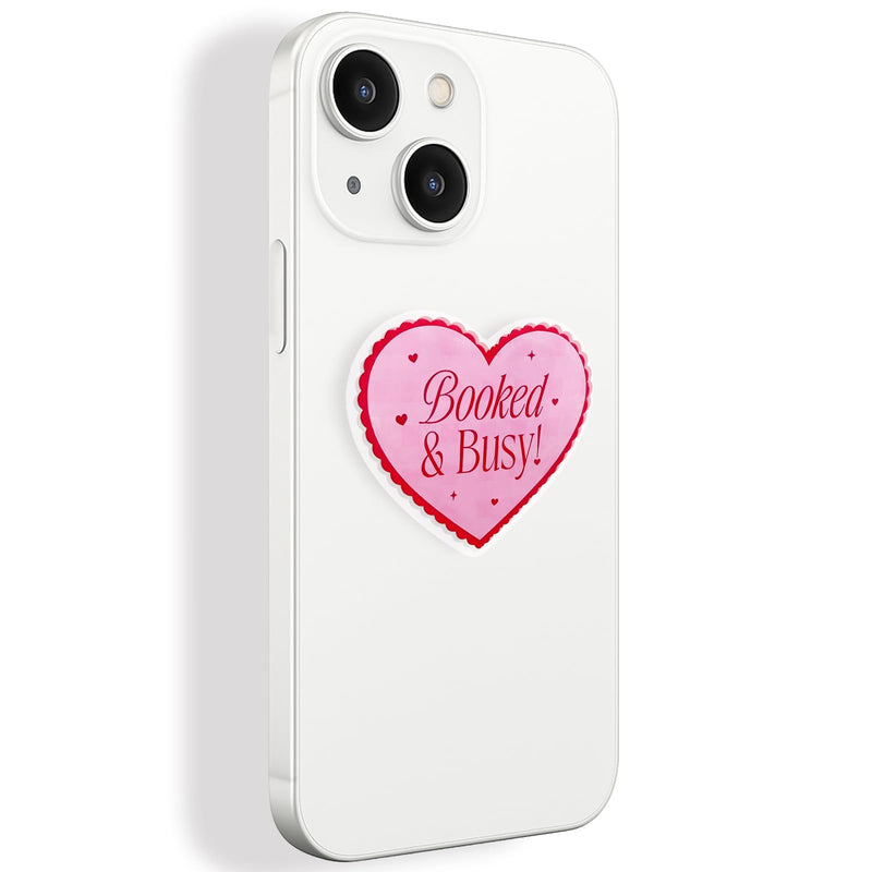Cute Pink Heart Expandable Collapsible Grip, for with Kindle E-Readers, iPhones and Smartphones,Rotating Folding Elastic Base, A Gift for Book Lover Booked&Busy