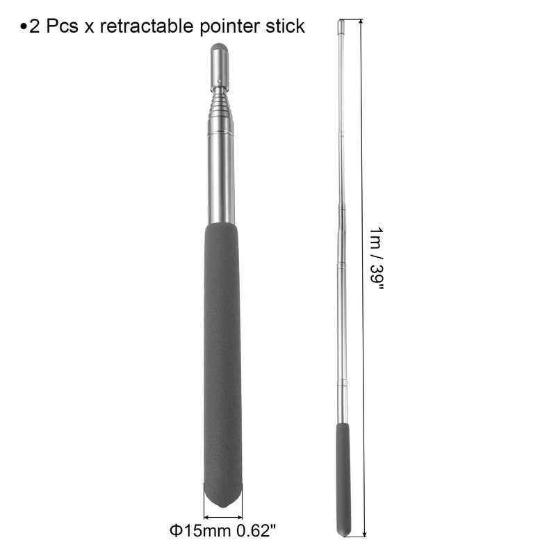 MECCANIXITY 2pcs Telescopic Teachers Pointer Teaching Pointer Stick 39 Inch Retractable Extendable Pointer for Classroom Whiteboard Office Presentation Pointers, Black