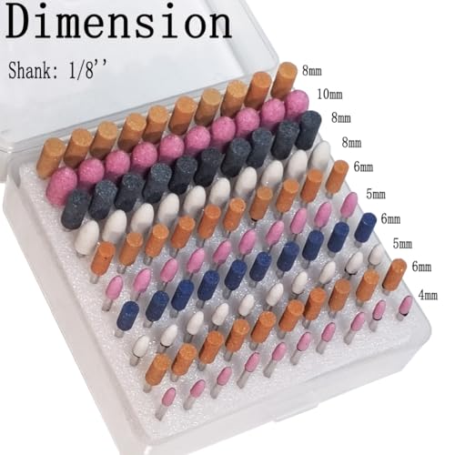 100 Pcs 1/8'' Shank Aluminum Oxide Rotary Grinding Stone Sets