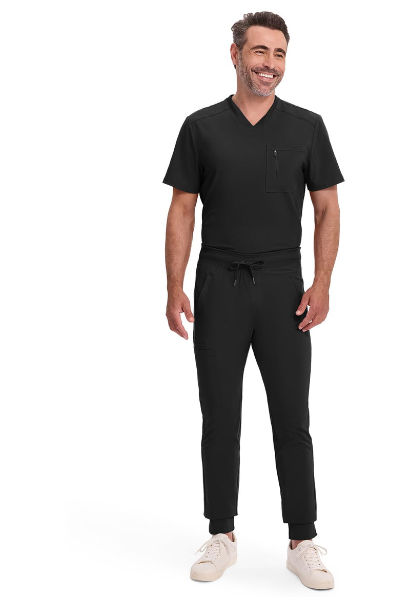 Cherokee Mens Mid Rise Jogger Scrub Pants with Zipper Cargo Pocket 360 Stretch Moisture Wicking PROTX2 Fabric - CK004A Large Black