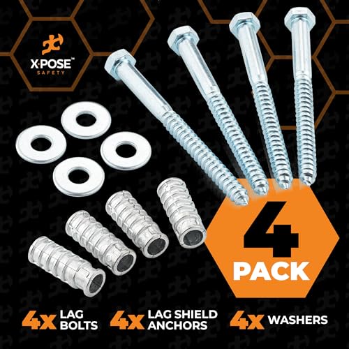 Concrete Anchors Set with 6" Lag Bolt, Lag Shield and Washer - 4 Sets per Pack - 1/2" Bolt Lag Screws 6-Inch for Parking Curb Stop - Galvanized Steel Lag Bolts 6"