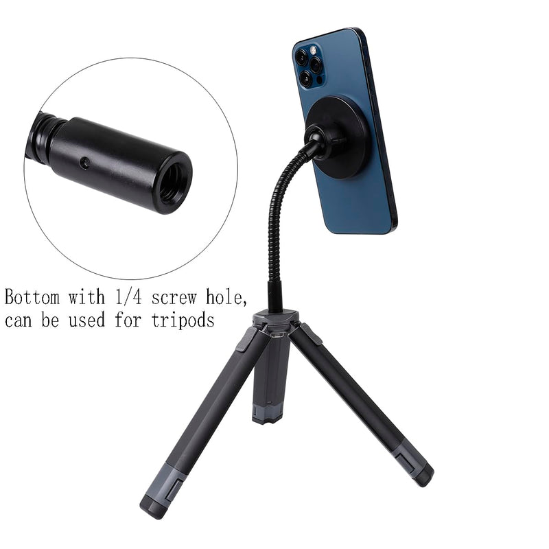 Super Magnetic Phone Holder for Ring Light and Tripod Stand with 1/4'' and Hot Shoe Adapter, Flexible Cell Phone Tripod Mount Adapter for MagSafe iPhone 15 14 13 12 Series