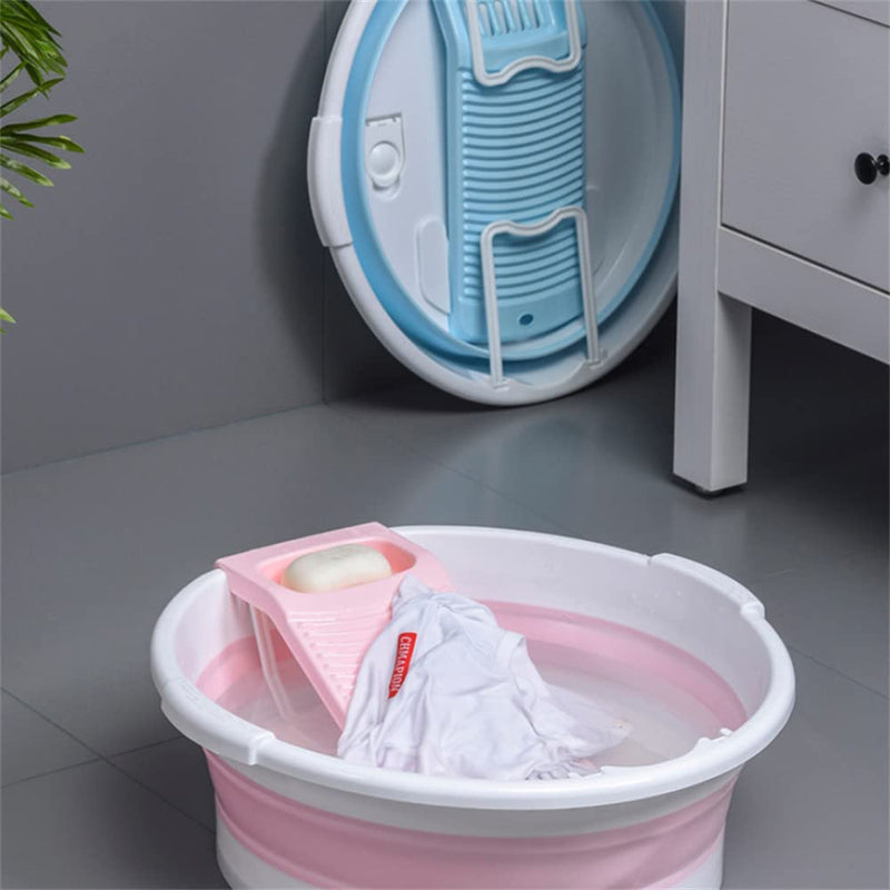 Fold Washboard Basin for Hand Washing Clothes,Non-Slip Washtub with Integrated Washboard for Hand Wash Laundry Household (Grey) Gray