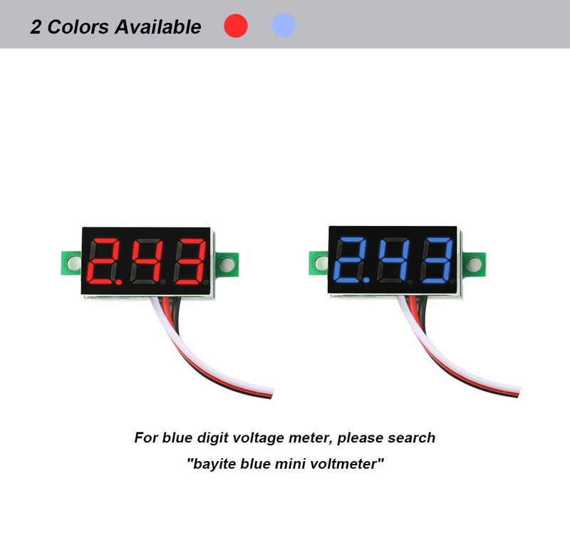 bayite Pack of 5 Three-Wire Calibratable DC 0~30V Red Digital Mini Voltmeter Gauge Tester Mount Car Motorcycle Battery Monitor Volt Voltage Meter 0.36" Red LED Display Panel