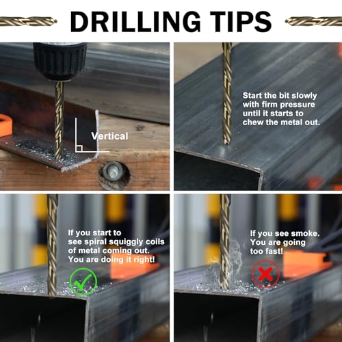 SALI Cobalt Drill Bit Set, 5Pcs 1/2" M35 High Speed Steel Jobber Length Drill Bit Kit for Hardened Metal, Stainless Steel, Cast Iron, Wood and Plastic, with Index Storage Case 1/2 Inch 5