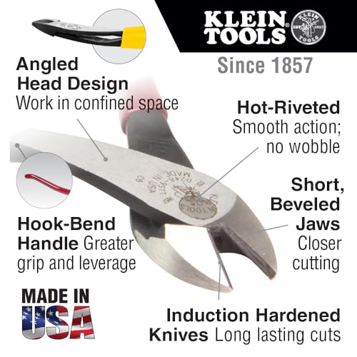 Klein Tools D248-9STT Pliers, Made in USA, Ironworker's Diagonal Cutting Pliers with High-Leverage Design ad Split Ring for Tethering, 9-Inch
