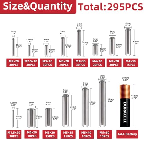 295-Piece Stainless Steel Roll Pin Assortment Kit 295 pieces Metric Roll Pins