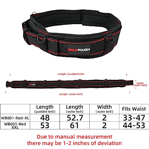  [AUSTRALIA] - MELOTOUGH Padded Tool Belt with D ring for men construction Strong Durable Double Metal Roller Buckle,adjustable waist 44'-53'thick confortable foam padding (XXL) Adjustable 44"- 53"