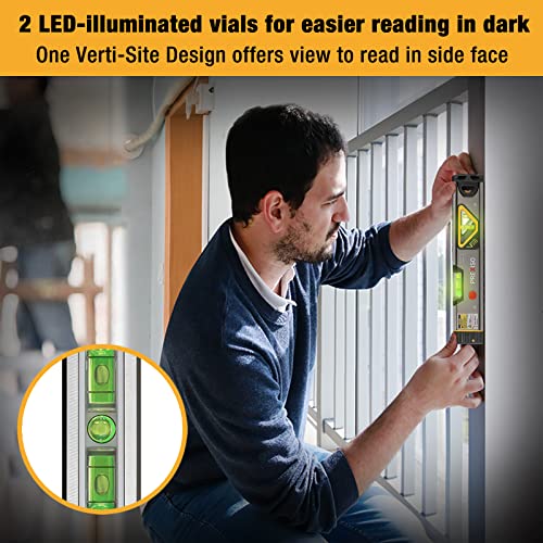PREXISO 2-in-1 Laser Level 100Ft/30Ft, 12" Magnetic Spirit Level with Light