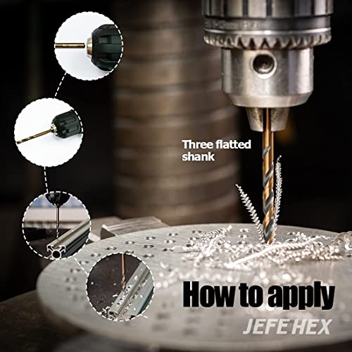 Handree 7/16 6Pcs W4 High-Speed Steel Twist Drill Bits, 3-Flat Shank Black & Gold Coated, 135° Split Point Jobber Length Set, General Purpose for Metal/Wood/Plastic DIY & MRO