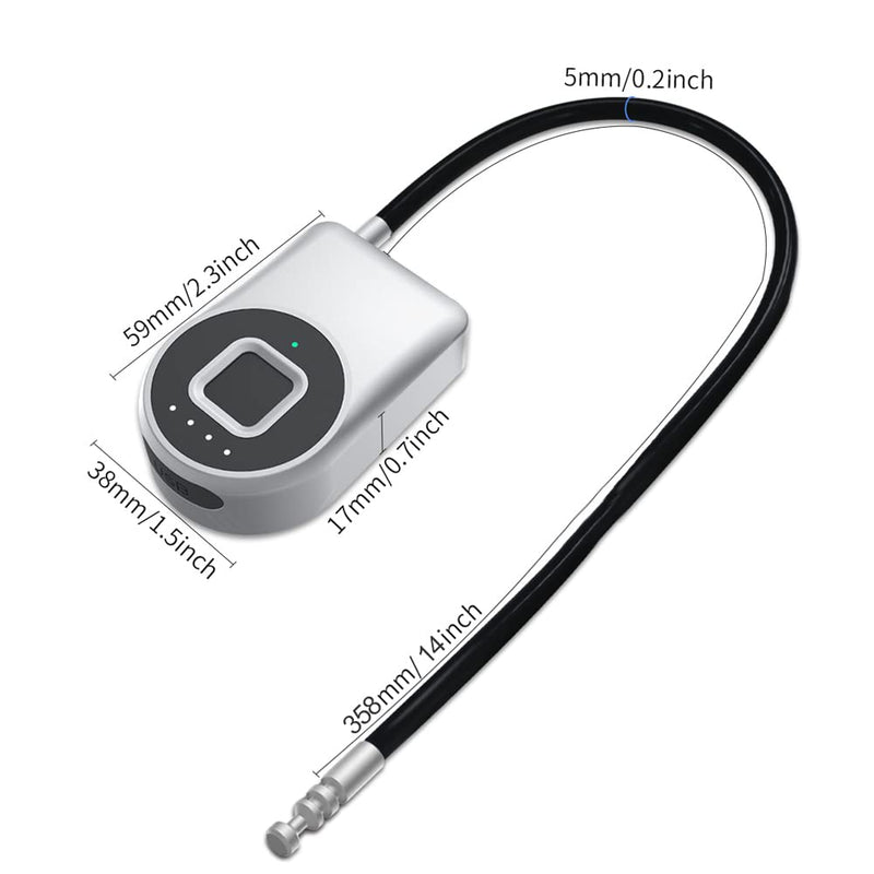 Fingerprint Cable Lock, eLinkSmart Fridge Locks with Bluetooth APP Control, Biometric Smart Padlock for Adults Baby Proof Cabinet Refrigerator French Door Cabinet Gate Locker Bike, 14.9'' Long Silver Silver-38cm