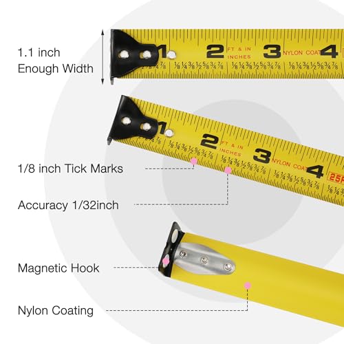 WORKPRO Pink Tape Measure, 25FT Heavy Duty Tape Measurement