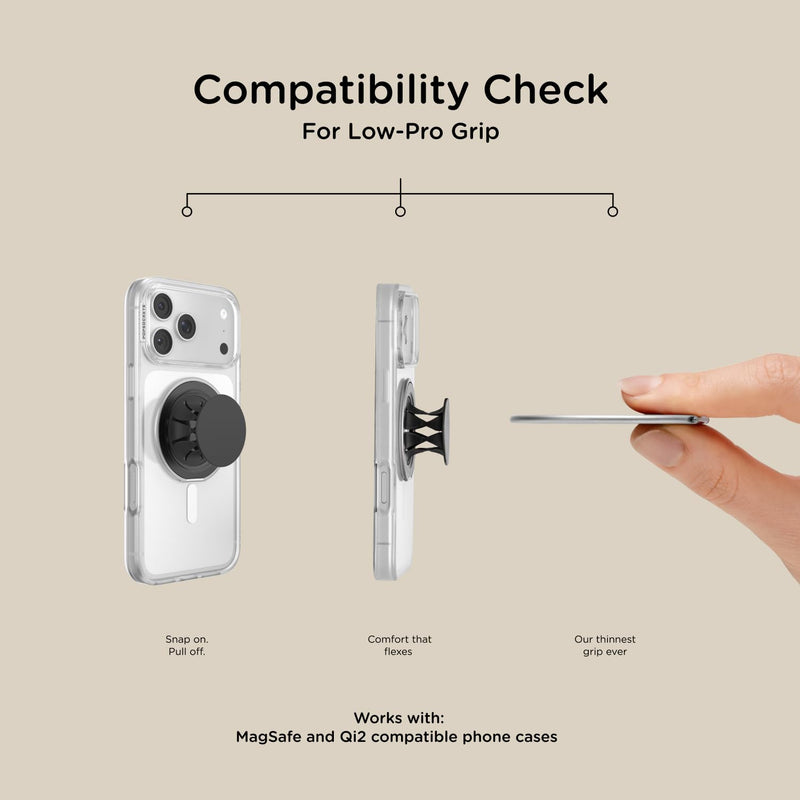 PopSockets Low-Pro Grip for MagSafe, Thin Profile- Black | Ultra-Slim Pocketable Phone Grip, Magnetic Mount, Flat, Thin, Slim Flat, Low, Profile, Black MagSafe Low-Pro