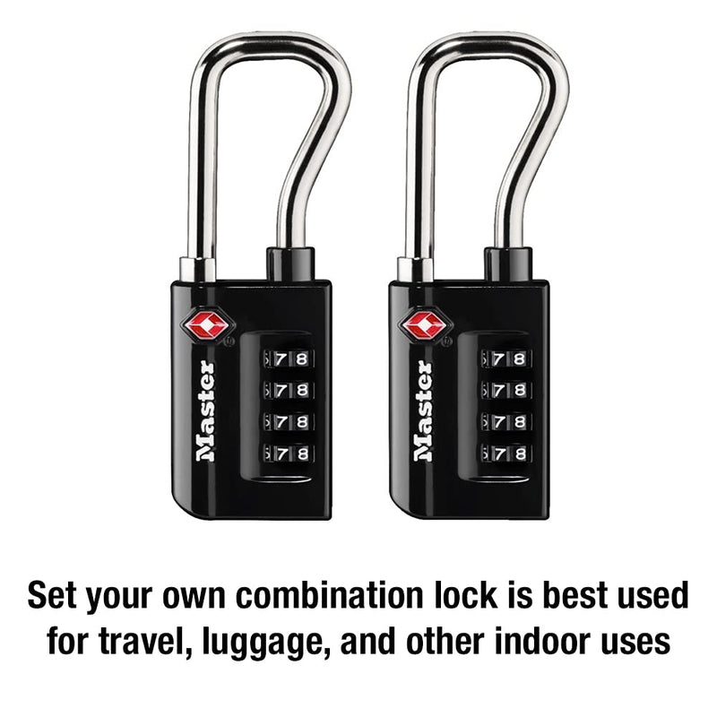 Master Lock TSA Approved Combination Luggage Lock Black 2-Pack 4696THC | Heavy Duty Set Your Own 4-digit Combination Lock For Suitcases, Backpacks, Airport Security, 1-7/8" Extended Shackle 2 Pack
