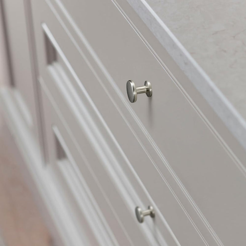 Set of 12 Sleek Satin Nickel Cabinet Knobs with Cylindrical Stem – Modern Kitchen Drawer Handles Minimalist Dresser Hardware