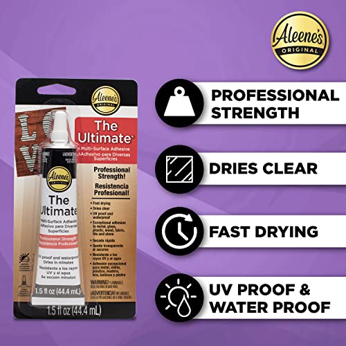 Aleene's The Ultimate Multi-Surface Adhesive, Professional Strength Glue, Strong Bond, Fast Drying, UV & Water Resistant, Repairs, Models, Metal, Glass, Plastic, Wood, Fabric, Tile 1.5 fl oz 3-Pack