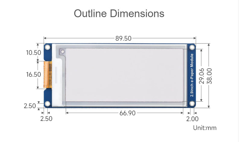 2.9 Inch E-Paper Display Module (B), 296×128 SPI E-Ink Screen, Red/Black/White, Low Power, No Backlight, for Raspberry Pi, Arduino, Jetson Nano, 3.3V/5V MCU Compatible