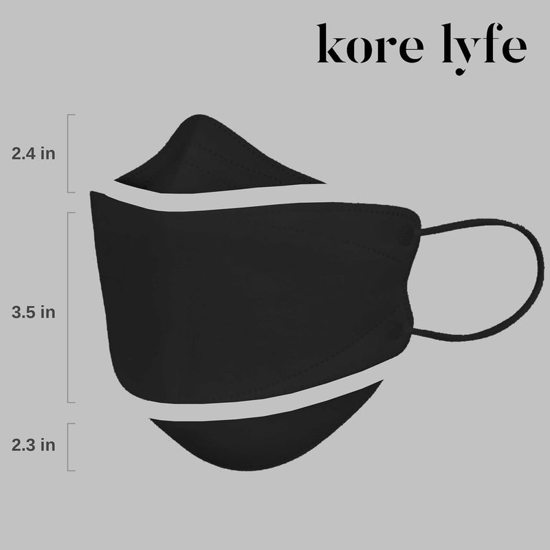 [25 PCS] 25% LARGER KF94 Face Mask - X-LARGE BLACK - [Made in Korea] - In 5 PCS Reclosable Package - Breathable Premium Quality - [Package in English]