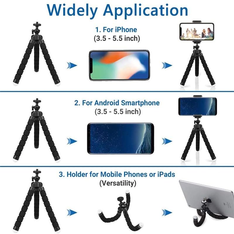 Phone Tripod, Portable and Flexible Tripods with Clip, Cell Phone Tripode Stand for Video Recording