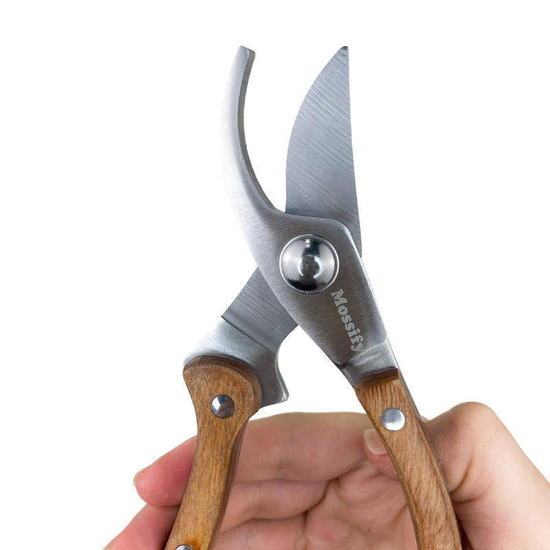 Mossify Garden Shears 8” – Premium Stainless Steel Pruning Shears for Gardening with Wooden Handle – Hand Pruners, Plant Clippers & Garden Scissors – Sharp Garden Tool for Left & Right Hand Use 8"Pruning Garden Shears