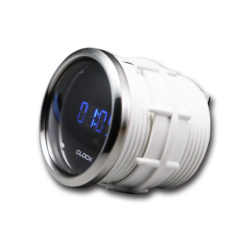 MOTOR METER RACING MGS Series 52mm 2-1/16" Digital Clock Gauge 0~24 Hour Format Black Dial Blue LED Display 12/24 Volt Waterproof 24 Hour Format