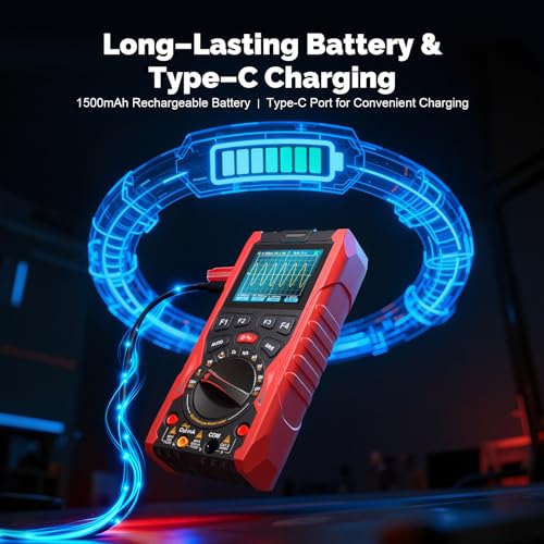 3-in-1 Handheld Oscilloscope Multimeter with Signal Generator, 12MHz Bandwidth 50MS/s Portable Digital Oscilloscope Multimeter, True RMS Auto-Ranging, 1500mAh Battery for Electronics Repair HO-13