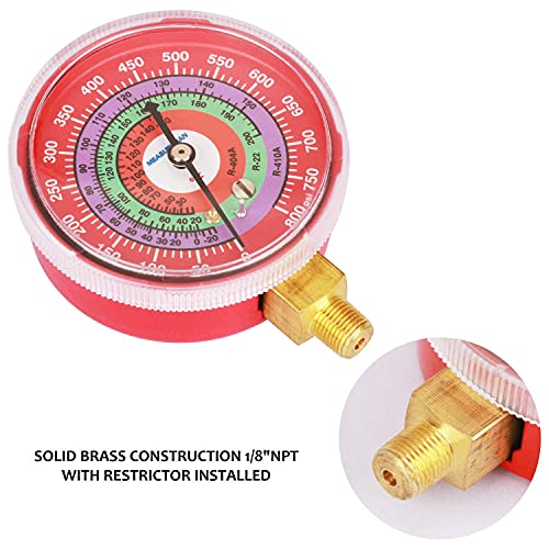 Measureman Refrigeration Pressure Gauge, 2-3/4" Dial, Blue Dial & Red Dial, 1/8" NPT Lower Mount, 30inHg-0-250psi & 0-800psi kit 2-3/4" Dial (Red & Blue Kit)