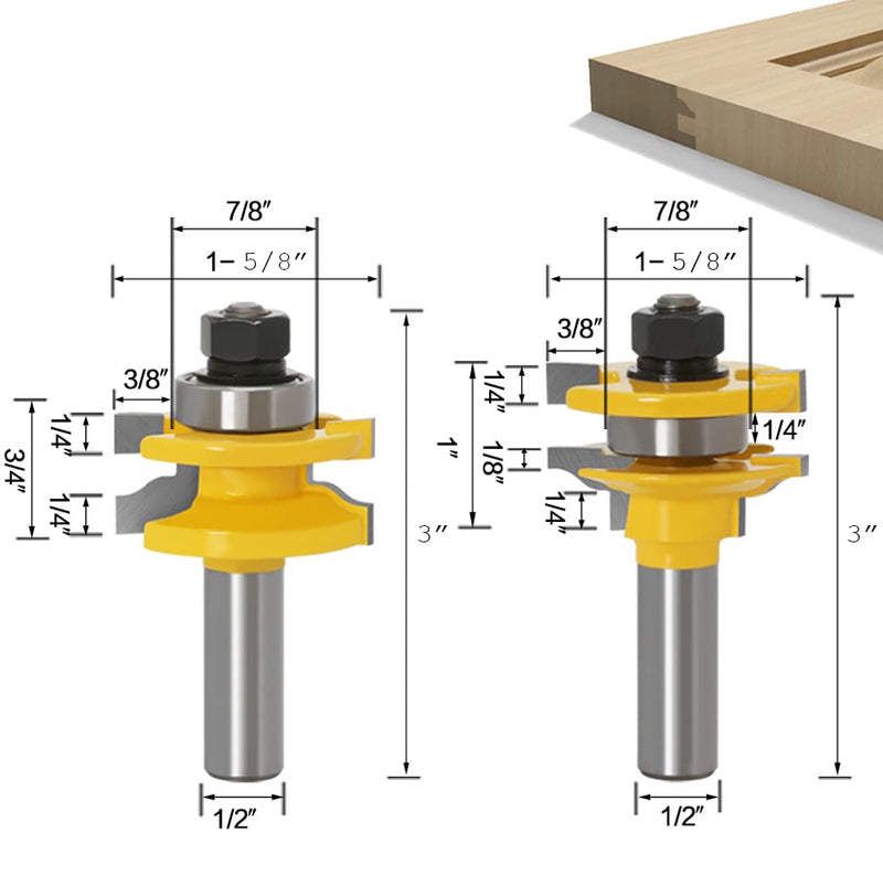 APLUS 3Pcs Ogee Rail & Ogee Raised Panel Router Bit Set [ 1/2-Inch Shank ], Wood Milling Cutter Woodworking Tool