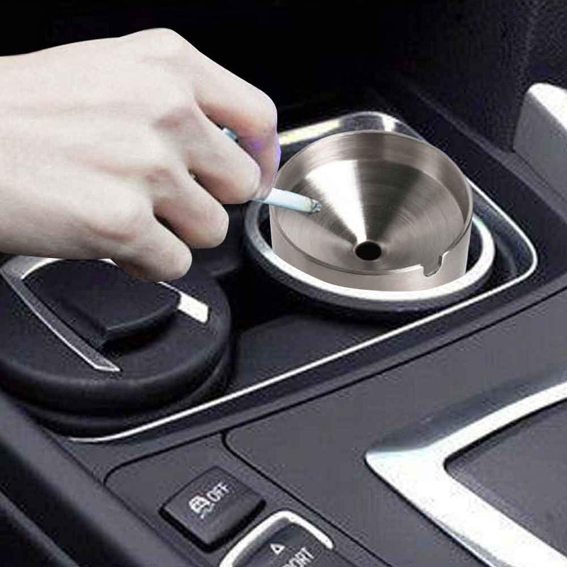 JOCHA Car Ashtray with lid smell proof Stainless Steel Portable Smokeless Detachable Windproof Self Extinguishing Butt Bucket Ash Tray for Most Car Cup Holder for Outdoor Travel Home Office (Silver) Silver 1 PACK