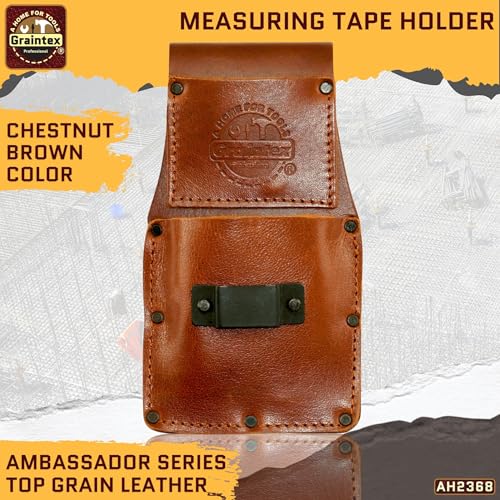 Graintex Ambassador Series Measuring Tape Holder Top Grain Leather, Measuring Tape Clip, Leather Tool Holster, Construction Workers, Electricians, Contractors Chestnut Brown