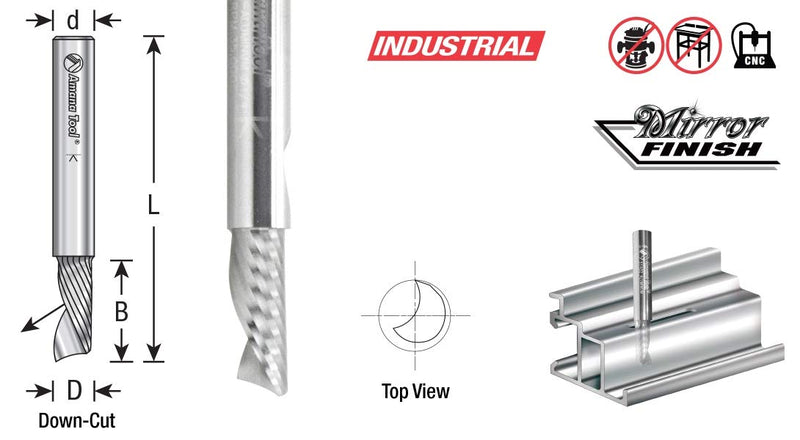 Amana Tool - 51775 Solid Carbide CNC Spiral 'O' Flute, Aluminum Cutting 1/4 Dia x 3/4 x 1 1/4 D x 3/4 CH x 1/4 SHK