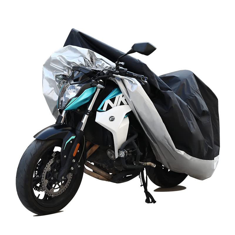 Motorcycle Cover Waterproof Outdoor - PSLER Universal Rainproof Snowproof Motorcycle Dust Cover with Lock-Holes and Storage Bag for Heavy Duty Motorbike, Moped, Dirt Bike, 96 x 49 x 41 Inch, XXL