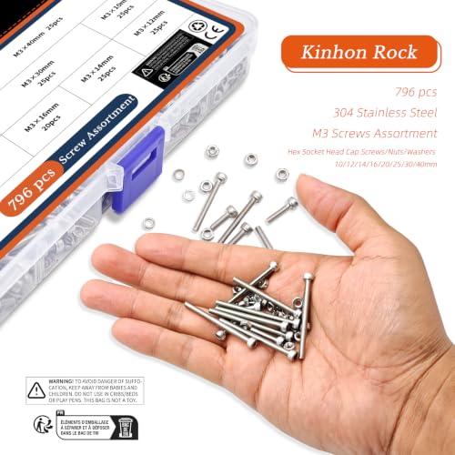 796PCS M3×10/12/14/16/20/25/30/40mm Metric Screw Assortment Kit M3-796pcs