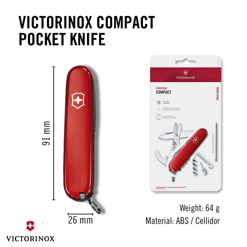 Victorinox Compact Swiss Army Knife, 15-Function Pocket Knife, Red | swiss army knife | medium swiss army knife | pocket knife for men | everyday carry