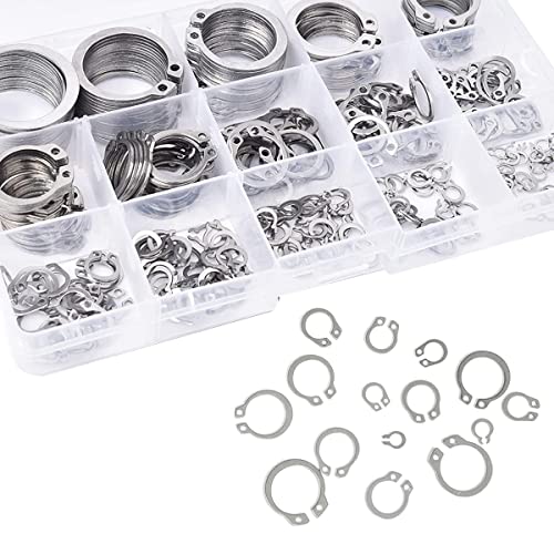 225 PCS Metric 304 Stainless Steel External Snap Ring, 15 Sizes Retaining Circlip Ring Assortment Kit (8mm-25mm)