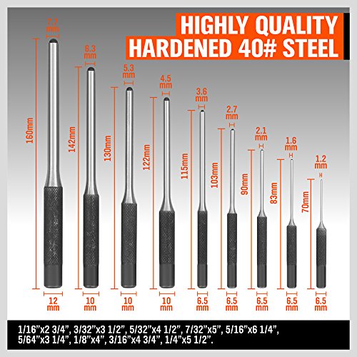 HORUSDY 9 Pieces Roll Pin Punch Set, Removing Repair Tool with Holder for Automotive, Watch Repair, Jewelry and Craft (Pack of 2) 9 Pieces Roll Pin Punch Set (Pack of 2)